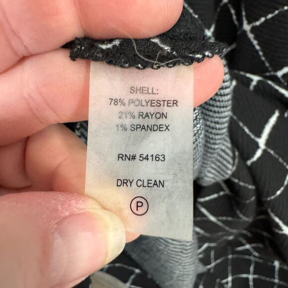 Calvin Klein Dress Womens 14 Black White Plaid Shift 3/4 Bell Sleeve Stretch - Picture 5 of 9